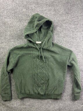 Carve Designs Sweater Womens Large Green V Neck Hooded Cable Knit Pullover